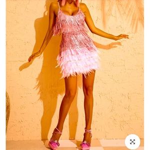 Pink, tassel and feather dress